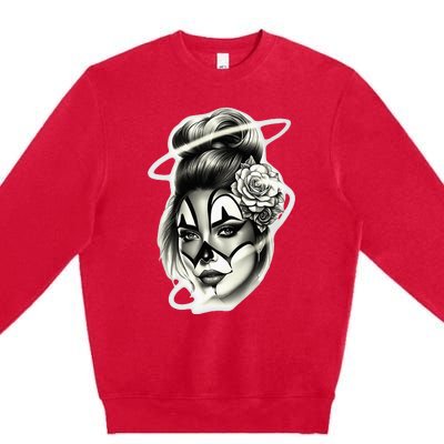 Payasa Pretty Girl X Chicano Clown Girl X Rose Blackwork Premium Crewneck Sweatshirt