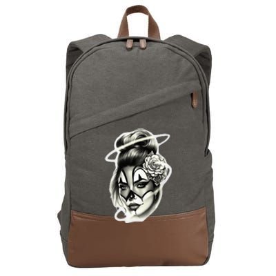 Payasa Pretty Girl X Chicano Clown Girl X Rose Blackwork Cotton Canvas Backpack