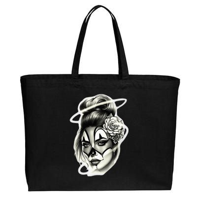 Payasa Pretty Girl X Chicano Clown Girl X Rose Blackwork Cotton Canvas Jumbo Tote