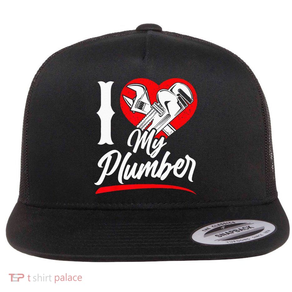 Plumbing Plumber Girlfriend Wife Heart I Love My Plumber Flat Bill Trucker Hat