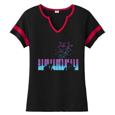 Piano Player Gift Hands Piano Keyboard Musician Ladies Halftime Notch Neck Tee