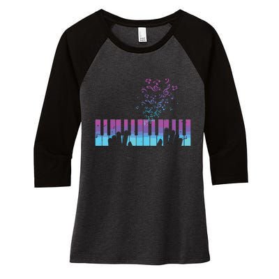 Piano Player Gift Hands Piano Keyboard Musician Women's Tri-Blend 3/4-Sleeve Raglan Shirt