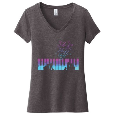 Piano Player Gift Hands Piano Keyboard Musician Women's V-Neck T-Shirt