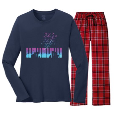 Piano Player Gift Hands Piano Keyboard Musician Women's Long Sleeve Flannel Pajama Set 