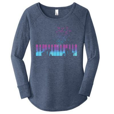 Piano Player Gift Hands Piano Keyboard Musician Women's Perfect Tri Tunic Long Sleeve Shirt