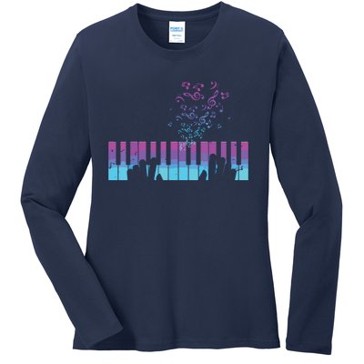 Piano Player Gift Hands Piano Keyboard Musician Ladies Long Sleeve Shirt