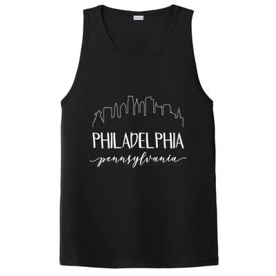 Philadelphia Pennsylvania Gift Skyline Calligraphy Gift PosiCharge Competitor Tank