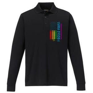 Proud Papa Grandpa Dad L.G.B.T L.G.B.T.Q G.A.Y Pride Rainbow Flag Performance Long Sleeve Polo