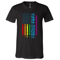 Proud Papa Grandpa Dad L.G.B.T L.G.B.T.Q G.A.Y Pride Rainbow Flag V-Neck T-Shirt