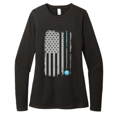 Pool Player Gift Billiards 8 Ball Vintage American Flag Womens CVC Long Sleeve Shirt