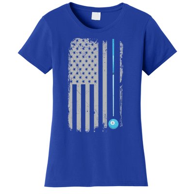 Pool Player Gift Billiards 8 Ball Vintage American Flag Women's T-Shirt