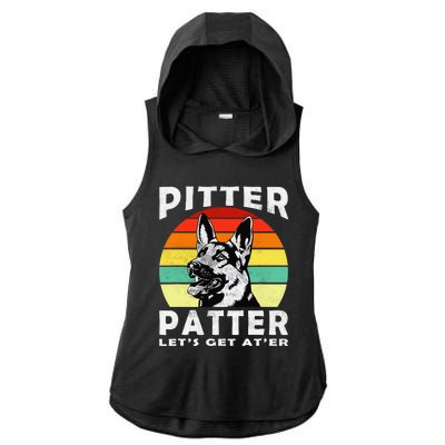 Pitter Patter German Shepherd Dog Funny Vintage Retro Ladies PosiCharge Tri-Blend Wicking Draft Hoodie Tank