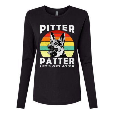 Pitter Patter German Shepherd Dog Funny Vintage Retro Womens Cotton Relaxed Long Sleeve T-Shirt