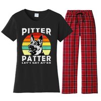 Pitter Patter German Shepherd Dog Funny Vintage Retro Women's Flannel Pajama Set