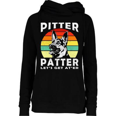 Pitter Patter German Shepherd Dog Funny Vintage Retro Womens Funnel Neck Pullover Hood