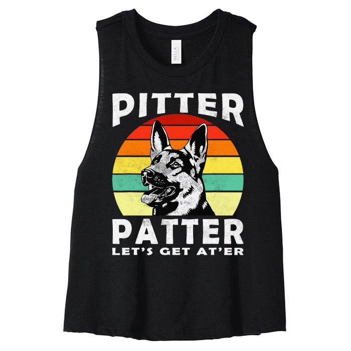 Pitter Patter German Shepherd Dog Funny Vintage Retro Women's Racerback Cropped Tank