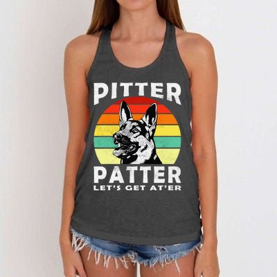 Pitter Patter German Shepherd Dog Funny Vintage Retro Women's Knotted Racerback Tank