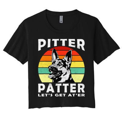 Pitter Patter German Shepherd Dog Funny Vintage Retro Women's Crop Top Tee