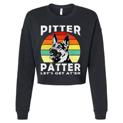 Pitter Patter German Shepherd Dog Funny Vintage Retro Cropped Pullover Crew