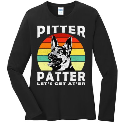 Pitter Patter German Shepherd Dog Funny Vintage Retro Ladies Long Sleeve Shirt