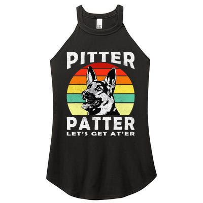 Pitter Patter German Shepherd Dog Funny Vintage Retro Women's Perfect Tri Rocker Tank