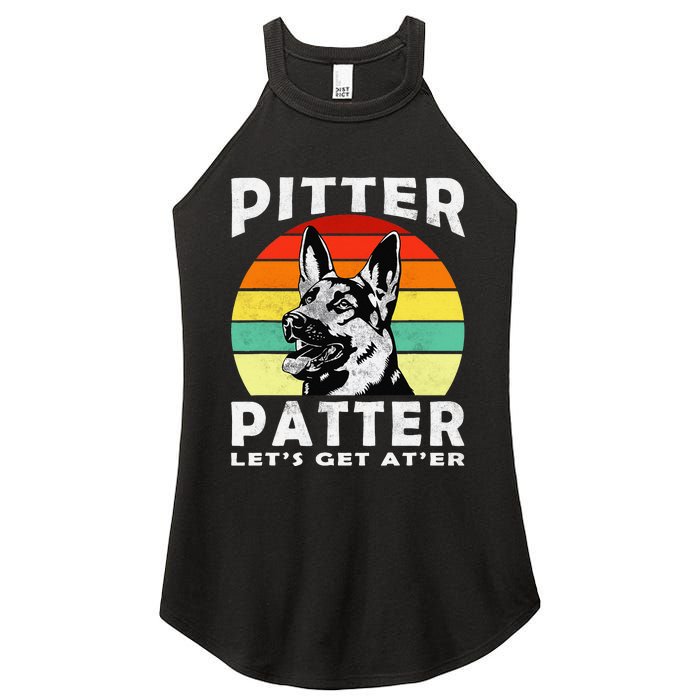 Pitter Patter German Shepherd Dog Funny Vintage Retro Women's Perfect Tri Rocker Tank