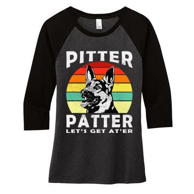 Pitter Patter German Shepherd Dog Funny Vintage Retro Women's Tri-Blend 3/4-Sleeve Raglan Shirt