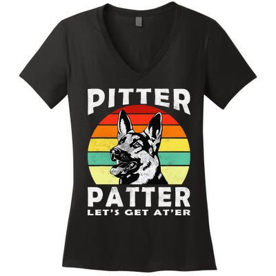 Pitter Patter German Shepherd Dog Funny Vintage Retro Women's V-Neck T-Shirt