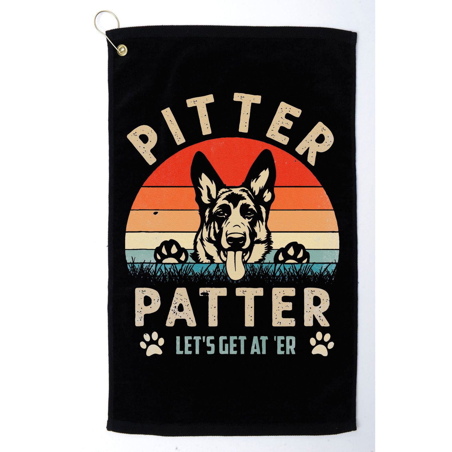 Pitter Patter German Shepherd Dog Funny Vintage Retro Golf Towel