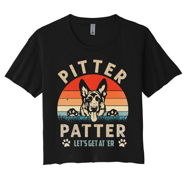Pitter Patter German Shepherd Dog Funny Vintage Retro Women's Crop Top Tee