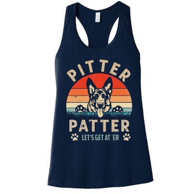 Pitter Patter German Shepherd Dog Funny Vintage Retro Women's Racerback Tank