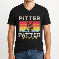 Pitter Patter German Shepherd Pitter Patter Lets Get At'er V-Neck T-Shirt