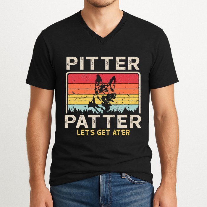 Pitter Patter German Shepherd Pitter Patter Lets Get At'er V-Neck T-Shirt