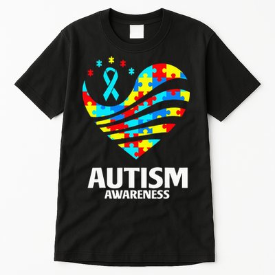 Puzzle Pieces Heart Autistic World Autism Awareness Tall T-Shirt