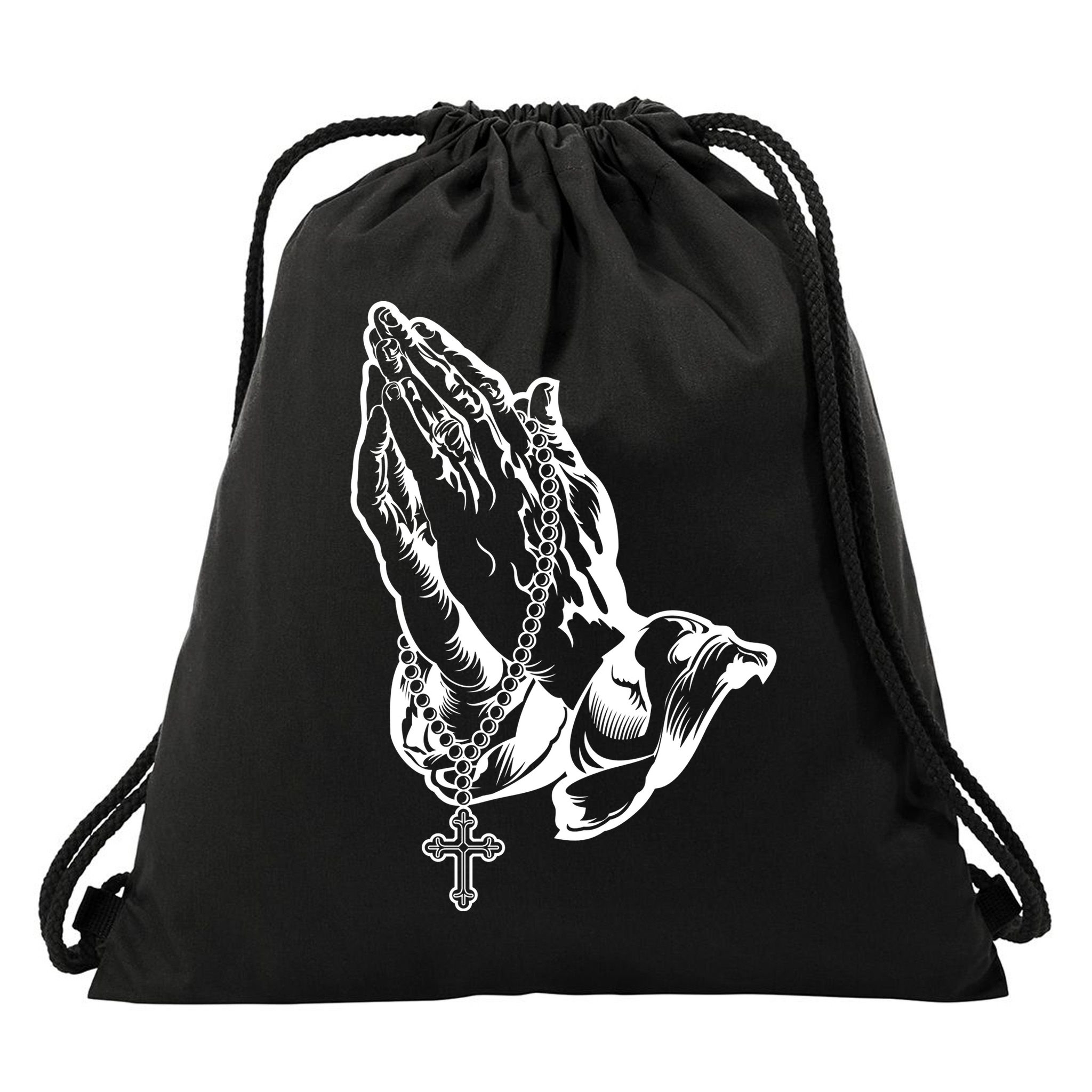 Pray Praying Hands Rosary Cross Drawstring Bag