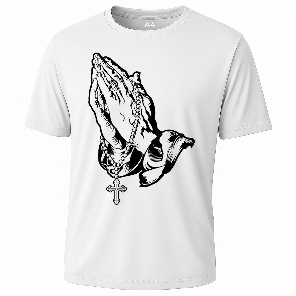 Pray Praying Hands Rosary Cross Cooling Performance Crew T-Shirt
