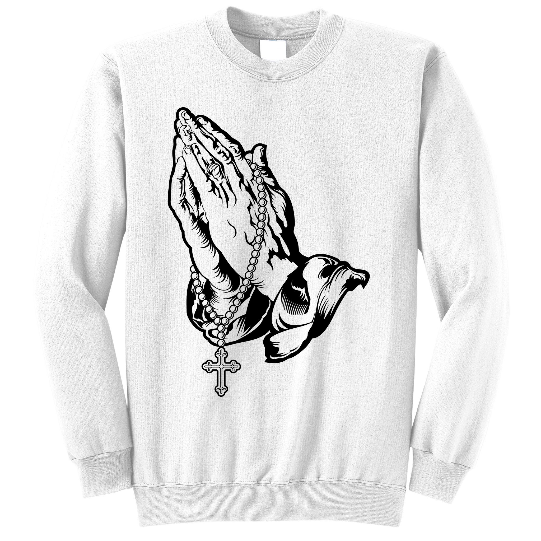 Pray Praying Hands Rosary Cross Sweatshirt