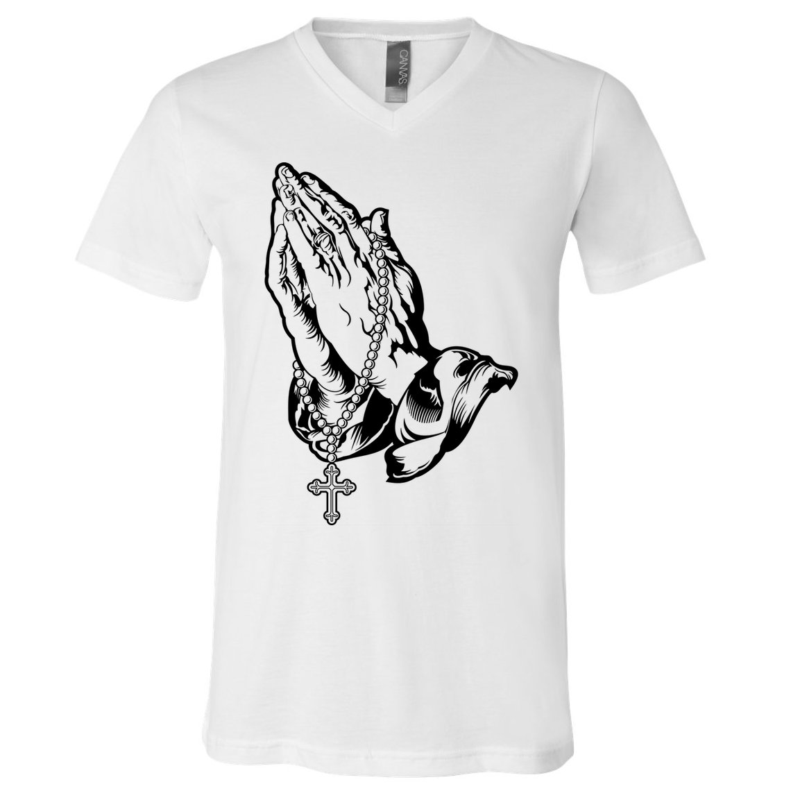Pray Praying Hands Rosary Cross V-Neck T-Shirt