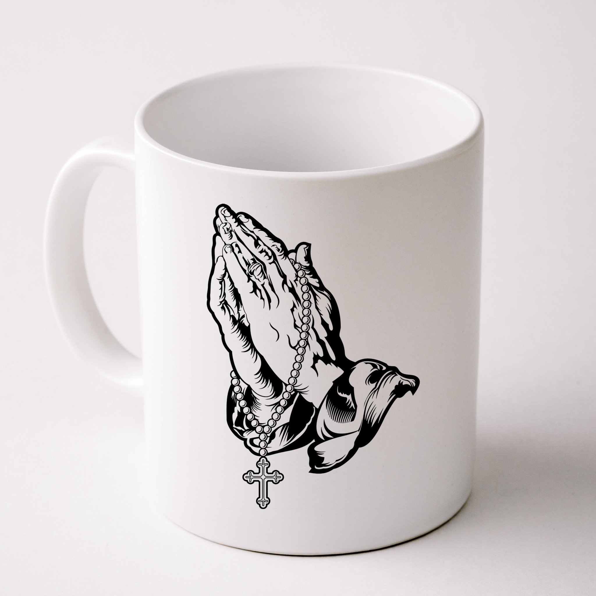 Pray Praying Hands Rosary Cross Mug
