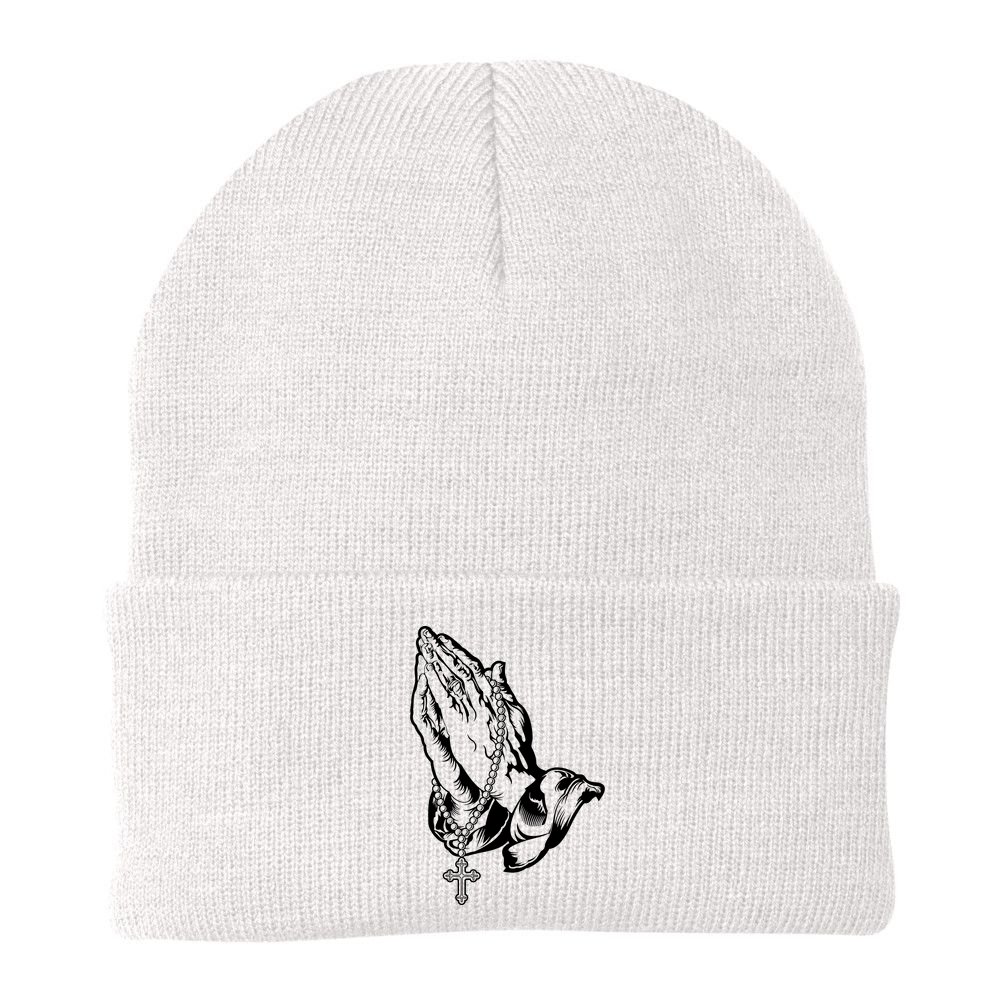 Pray Praying Hands Rosary Cross Beanie