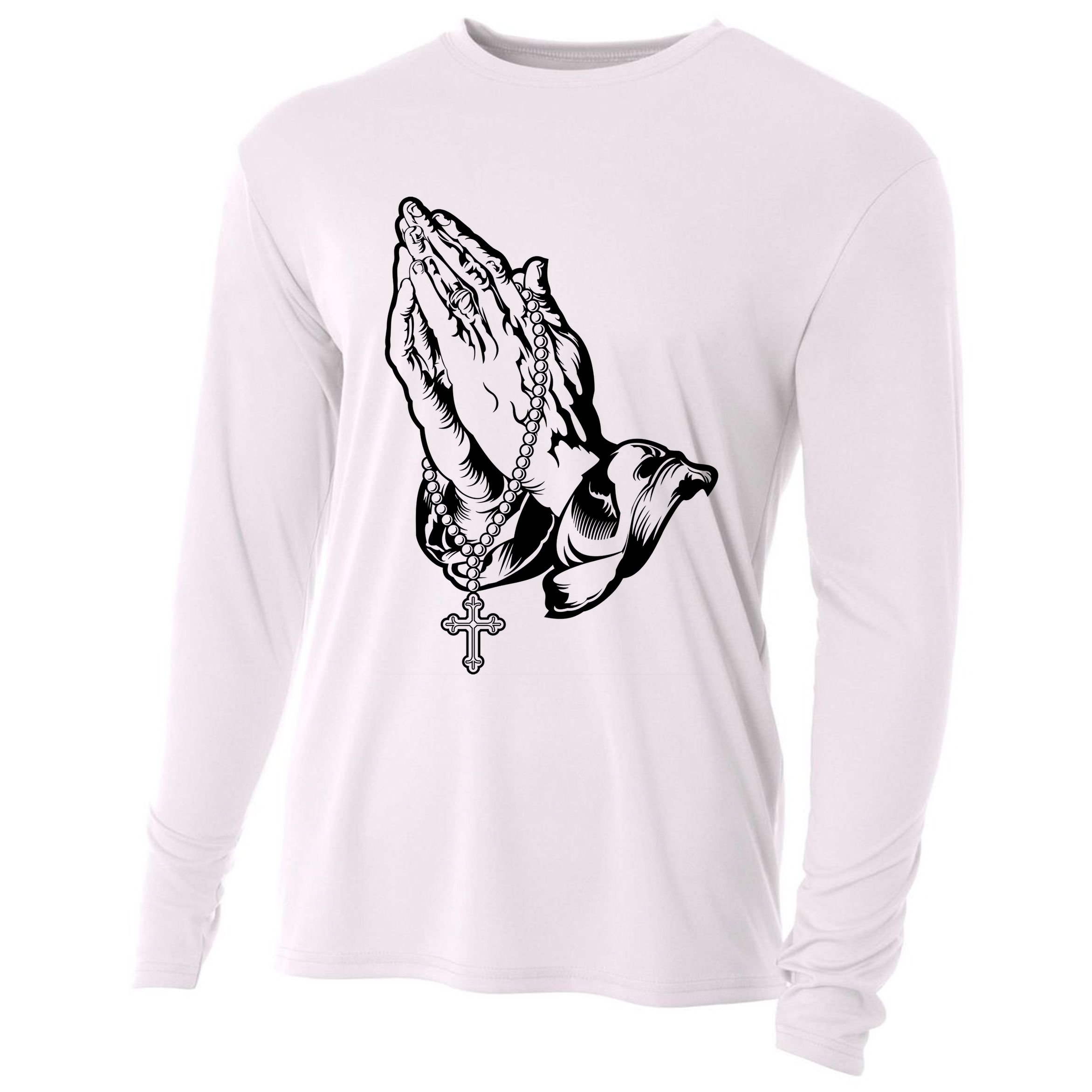 Pray Praying Hands Rosary Cross Cooling Performance Long Sleeve Crew