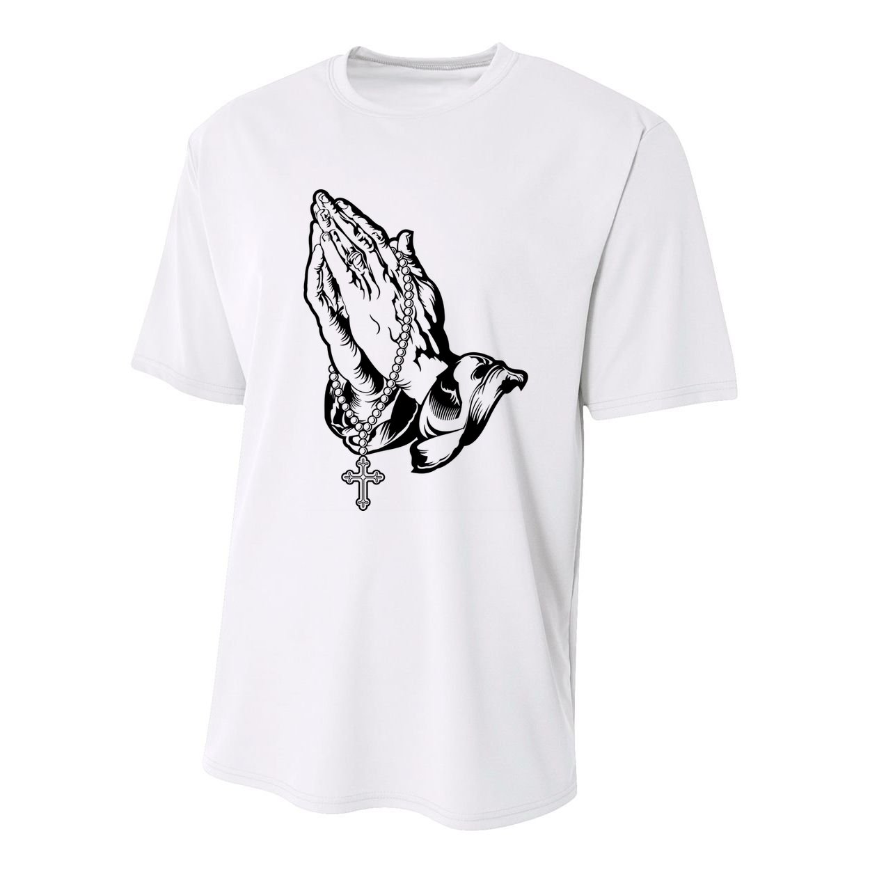 Pray Praying Hands Rosary Cross Youth Performance Sprint T-Shirt