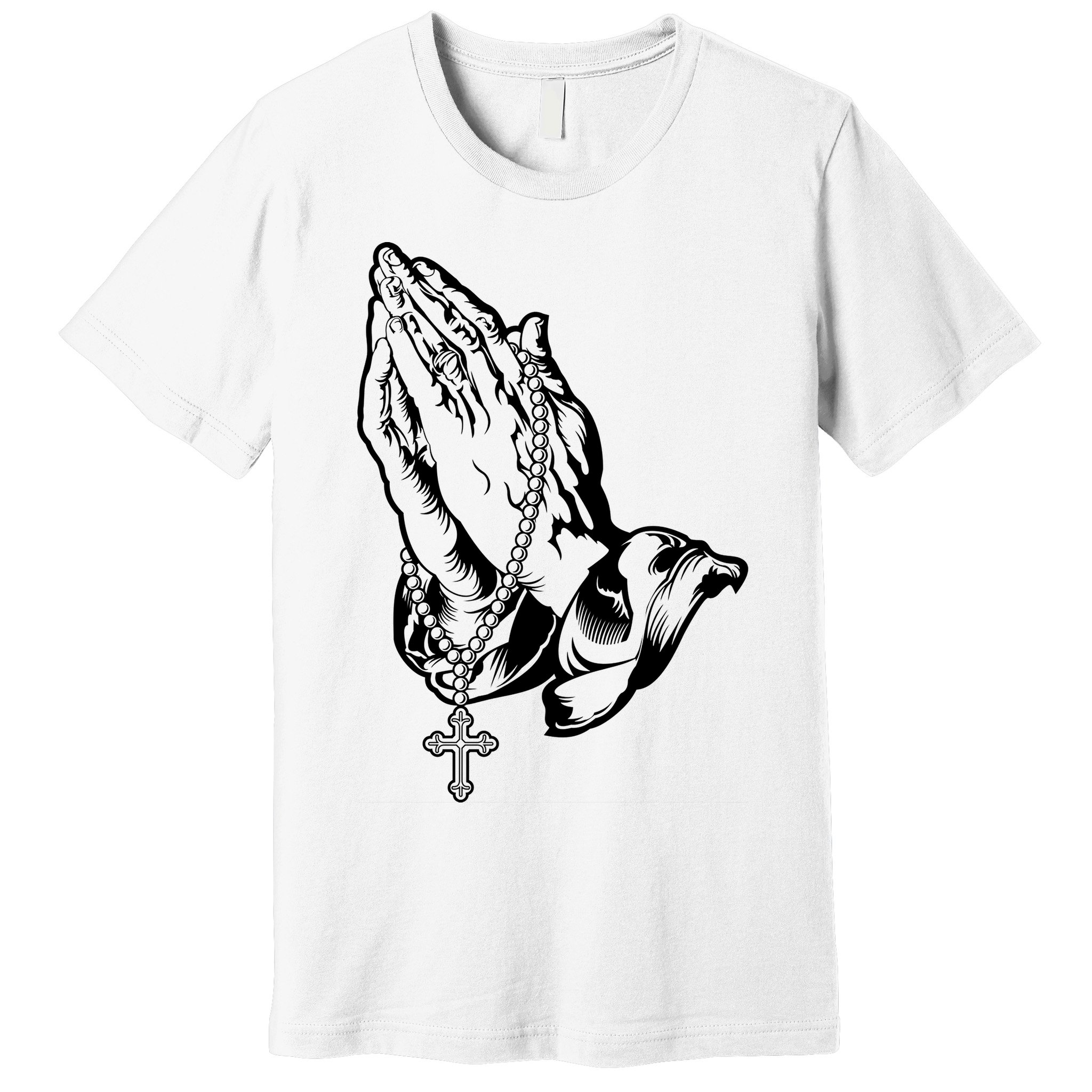 Pray Praying Hands Rosary Cross Premium T-Shirt