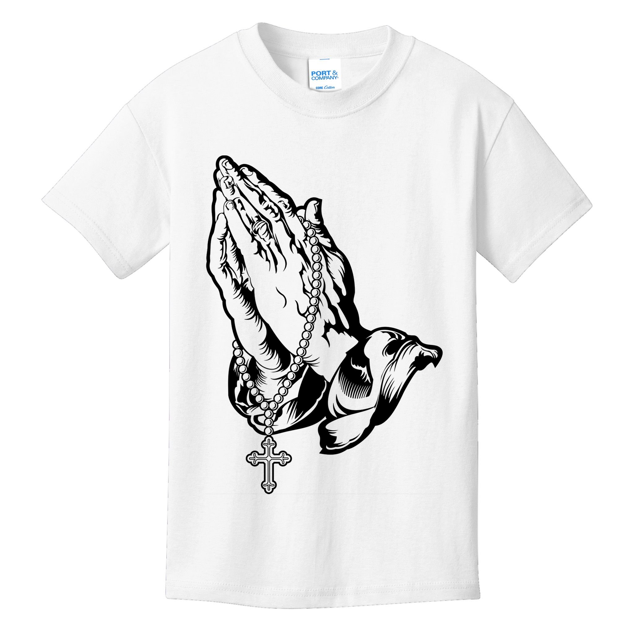 Pray Praying Hands Rosary Cross Kids T-Shirt