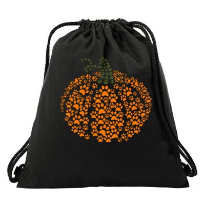 Paw Print Halloween Pumpkin Ghost Paw Dog Cat Lover Drawstring Bag