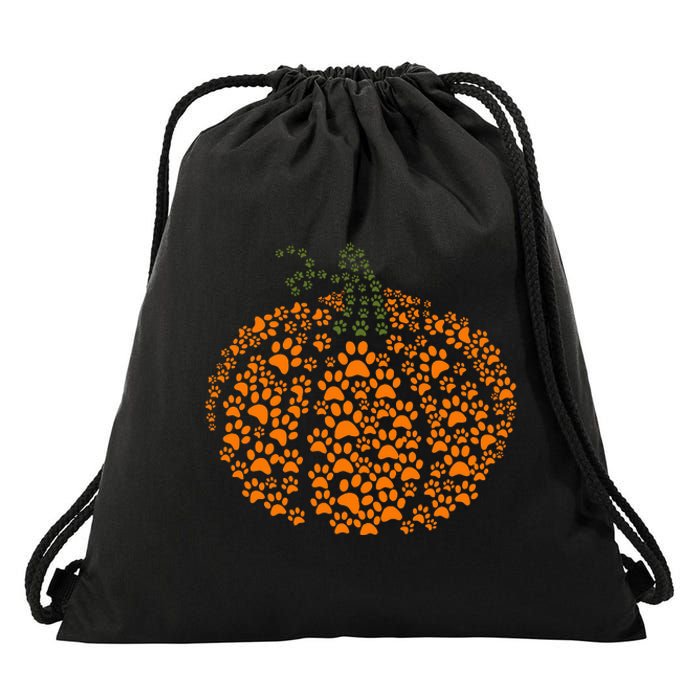 Paw Print Halloween Pumpkin Ghost Paw Dog Cat Lover Drawstring Bag