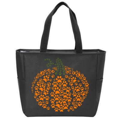 Paw Print Halloween Pumpkin Ghost Paw Dog Cat Lover Zip Tote Bag