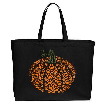 Paw Print Halloween Pumpkin Ghost Paw Dog Cat Lover Cotton Canvas Jumbo Tote