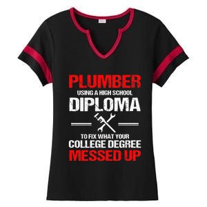 Proud Plumber High School Diploma Plumbing Ladies Halftime Notch Neck Tee