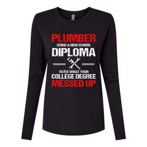 Proud Plumber High School Diploma Plumbing Womens Cotton Relaxed Long Sleeve T-Shirt